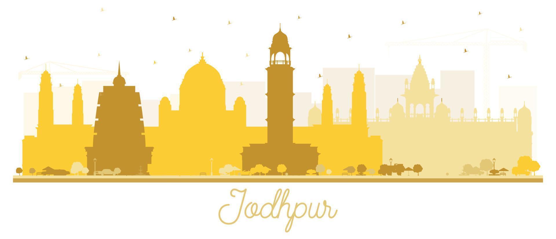 Jodhpur India City Skyline Silhouette with Golden Buildings Isolated on White. vector