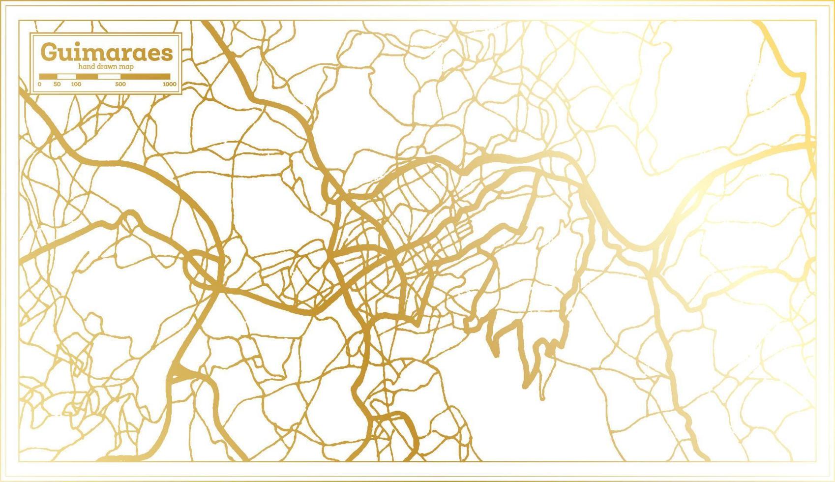 mapa de la ciudad de guimaraes portugal en estilo retro en color dorado. esquema del mapa. vector