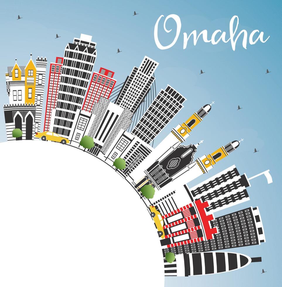 horizonte de la ciudad de omaha nebraska con edificios de color, cielo azul y espacio de copia. vector