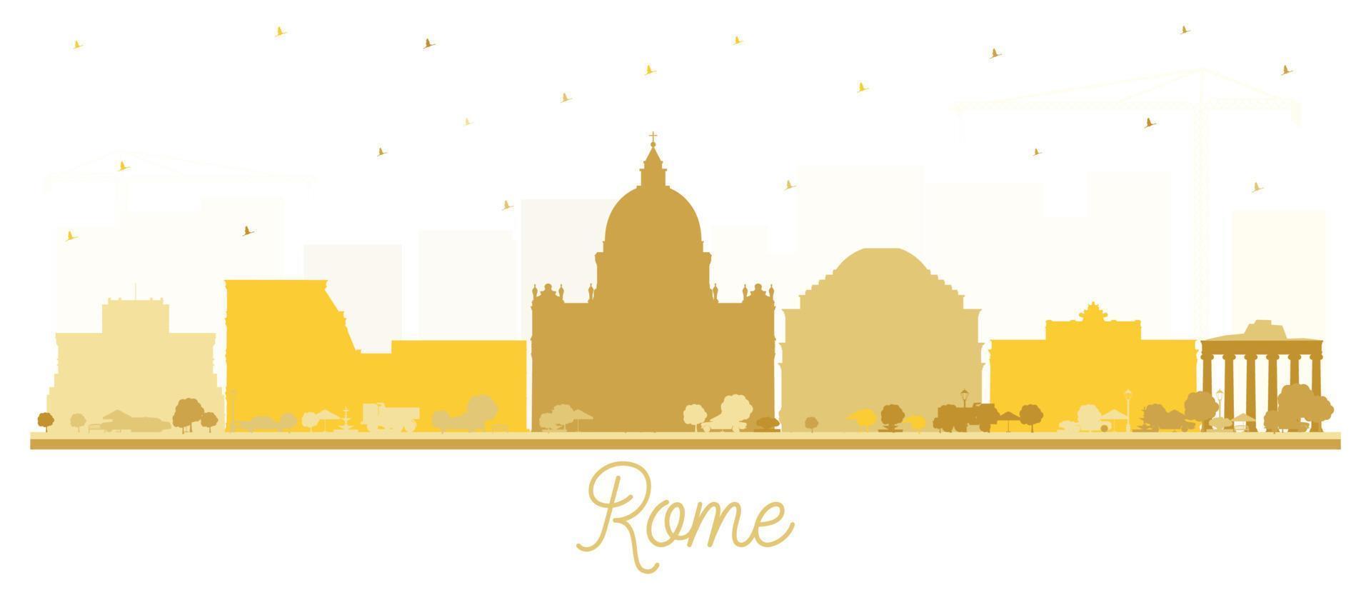 Rome Italy City Skyline Silhouette with Golden Buildings Isolated on White. vector