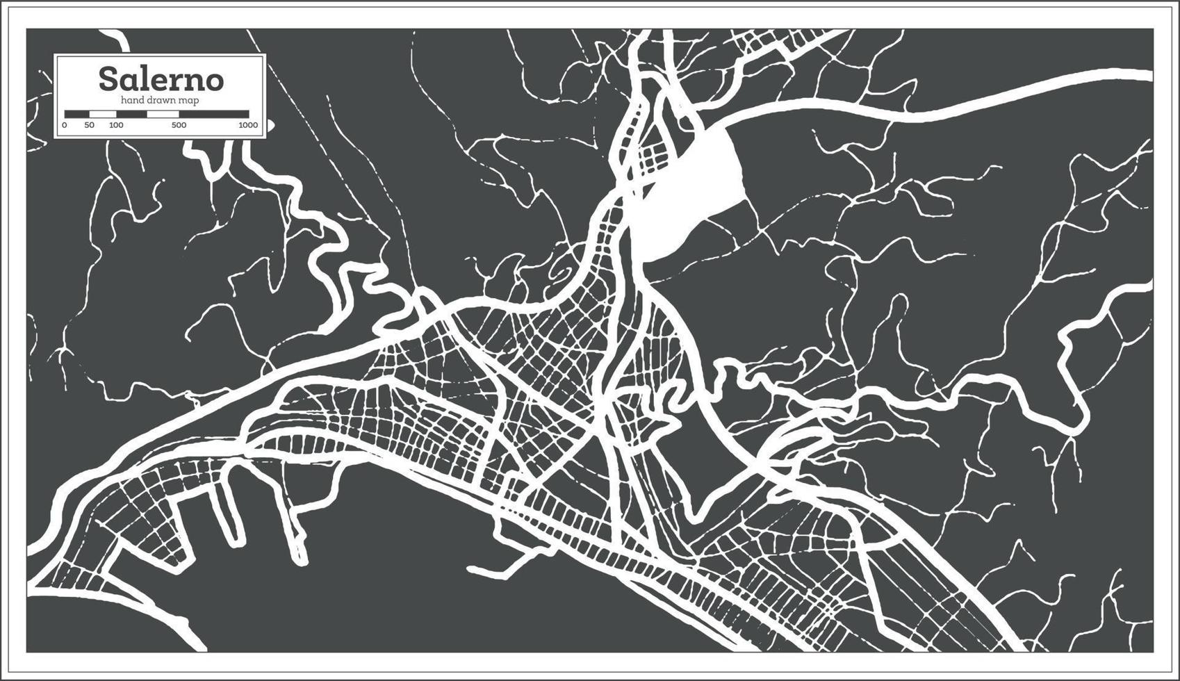 salerno mapa de la ciudad de italia en color blanco y negro en estilo retro. esquema del mapa. vector