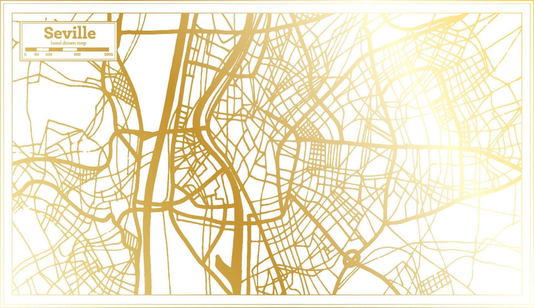 Seville Spain City Map in Retro Style in Golden Color. Outline Map. vector