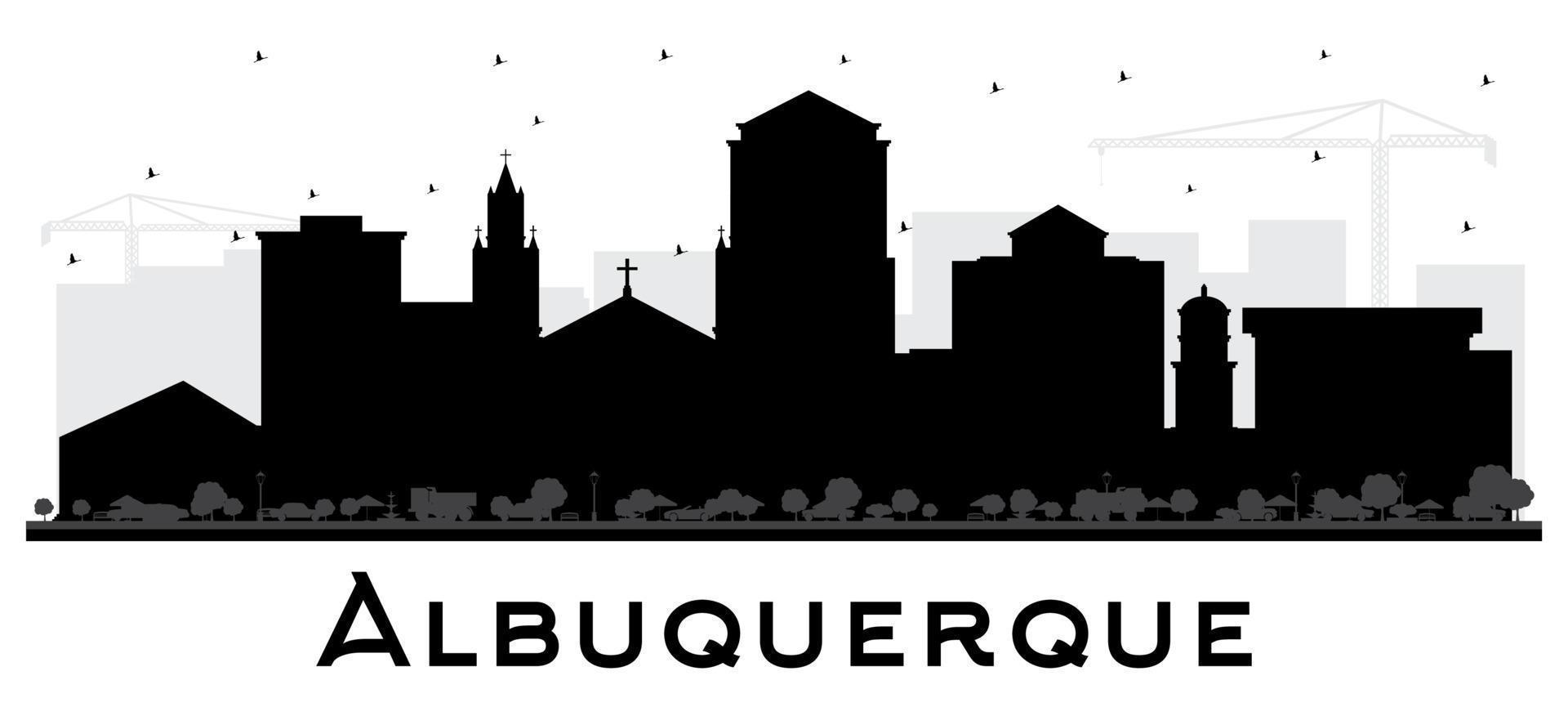 Albuquerque New Mexico City Skyline Silhouette with Black Buildings Isolated on White. vector