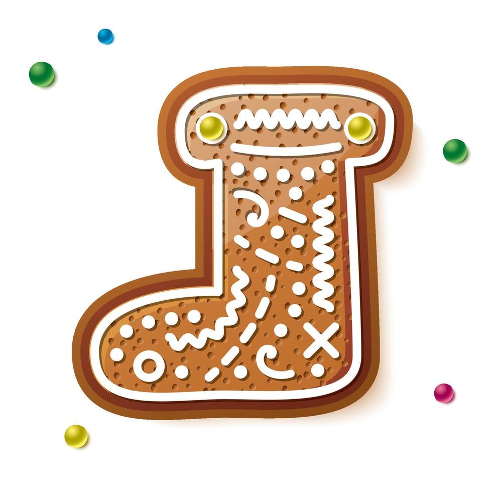 Gingerbread Boot Isolated on White. Christmas Cookie. vector