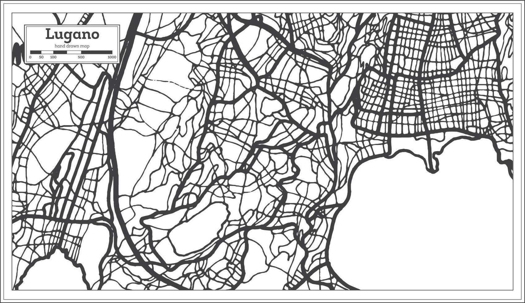 Lugano Switzerland City Map in Black and White Color in Retro Style. vector