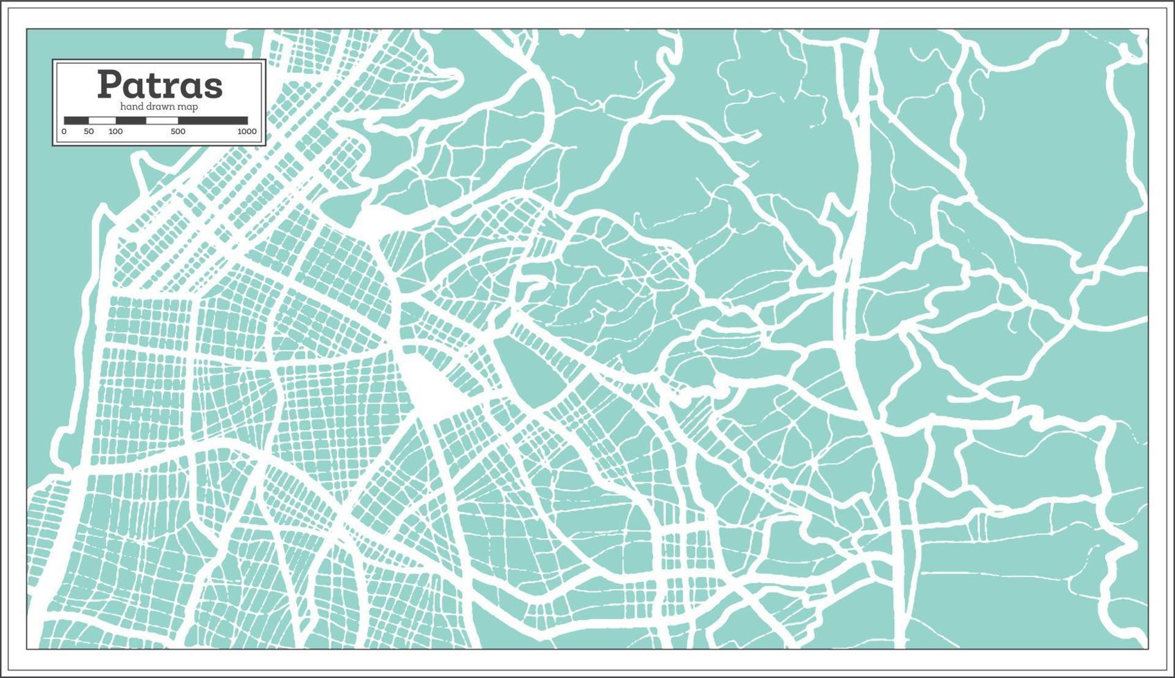 mapa de la ciudad de patras grecia en estilo retro. esquema del mapa. vector