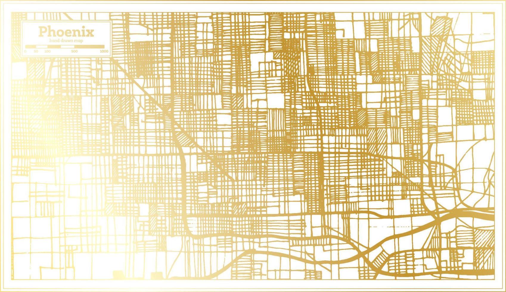 mapa de la ciudad de phoenix usa en estilo retro en color dorado. esquema del mapa. vector