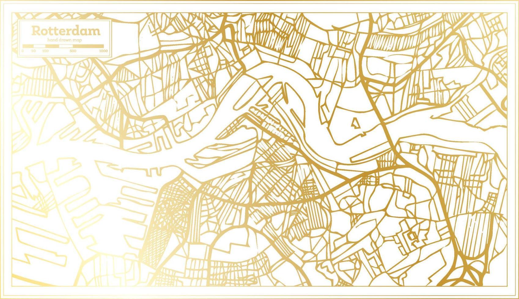 Rotterdam Netherlands City Map in Retro Style in Golden Color. Outline Map. vector