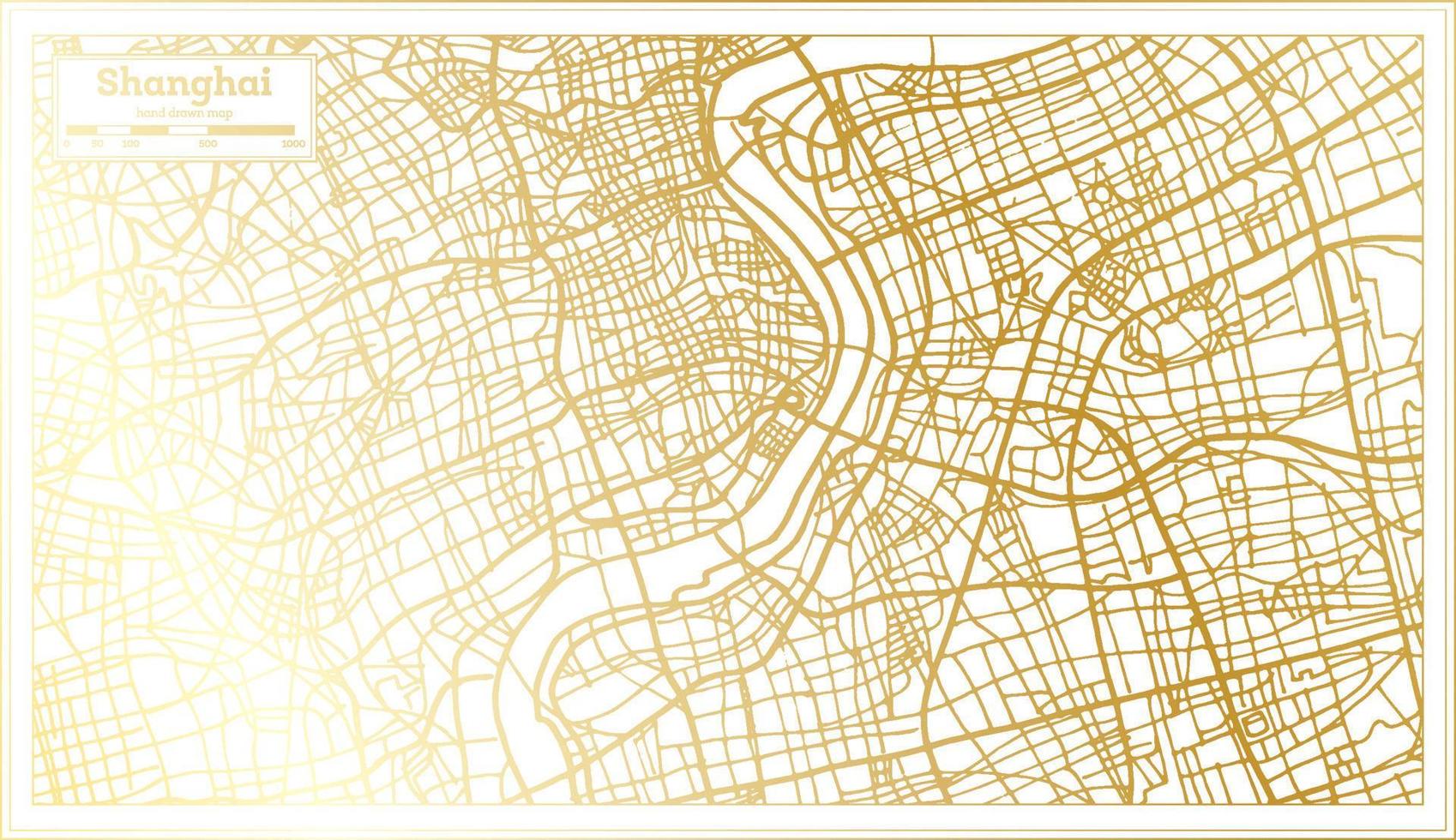 Shanghai China City Map in Retro Style in Golden Color. Outline Map. vector