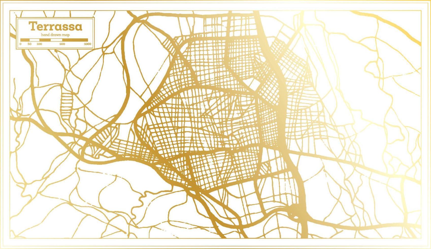 mapa de la ciudad de terrassa españa en estilo retro en color dorado. esquema del mapa. vector