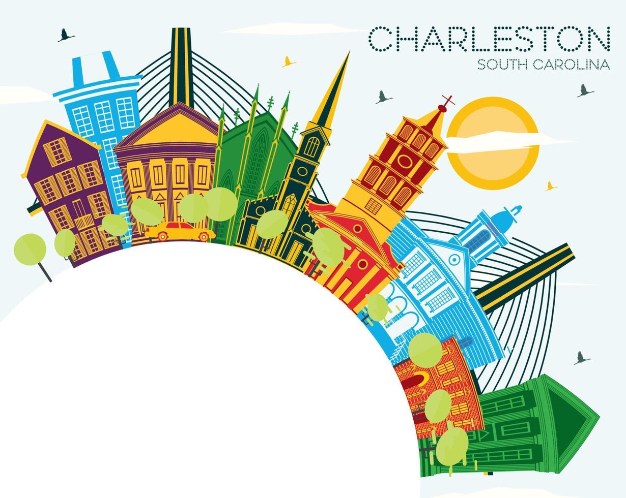 Charleston South Carolina City Skyline with Color Buildings, Blue Sky and Copy Space. vector