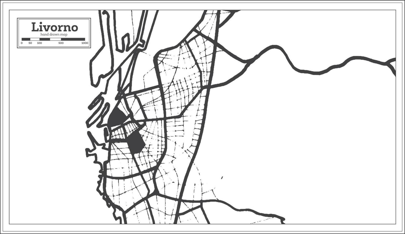 mapa de la ciudad de livorno italia en color blanco y negro en estilo retro. esquema del mapa. vector