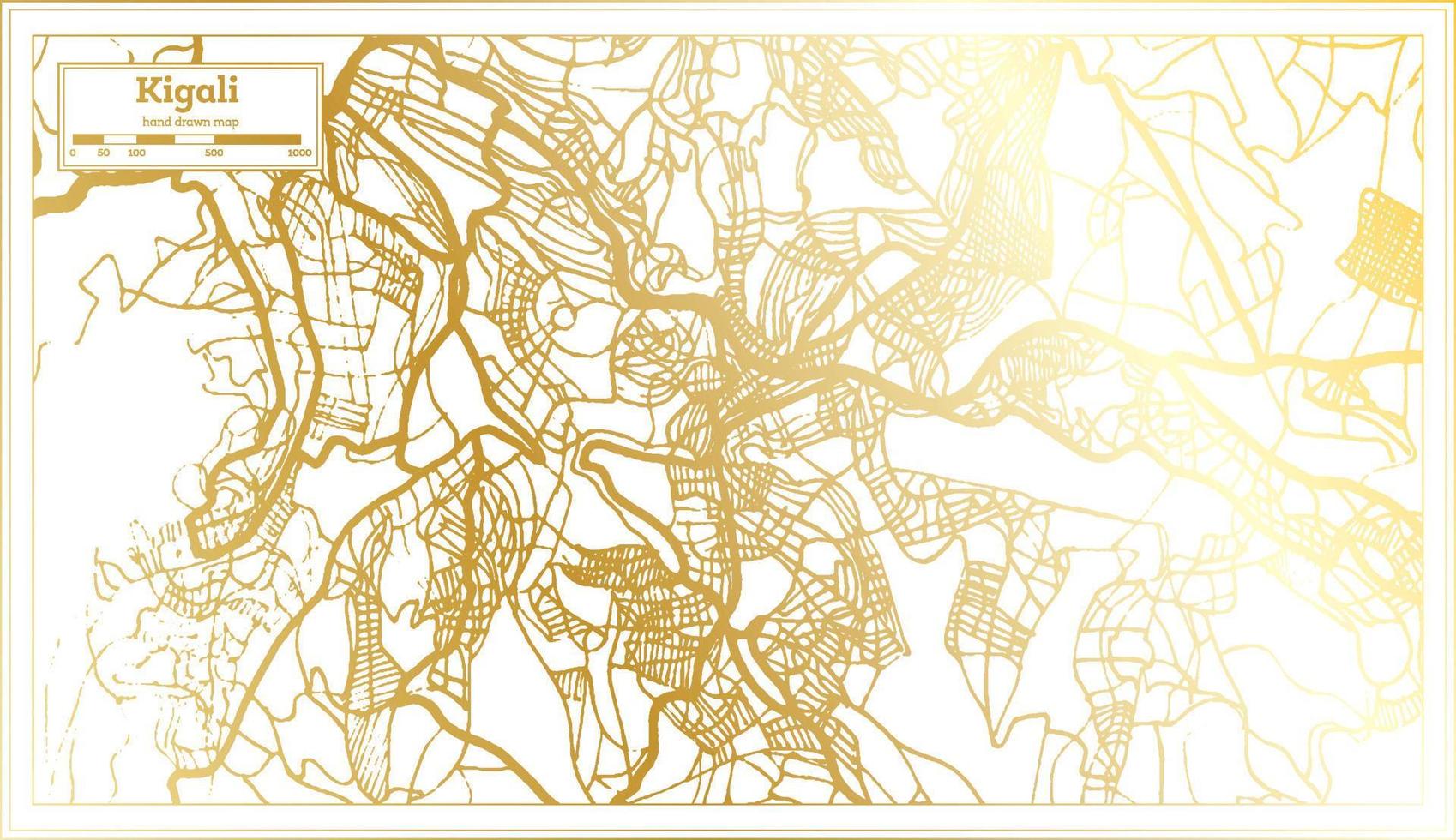 Kigali Rwanda City Map in Retro Style in Golden Color. Outline Map. vector