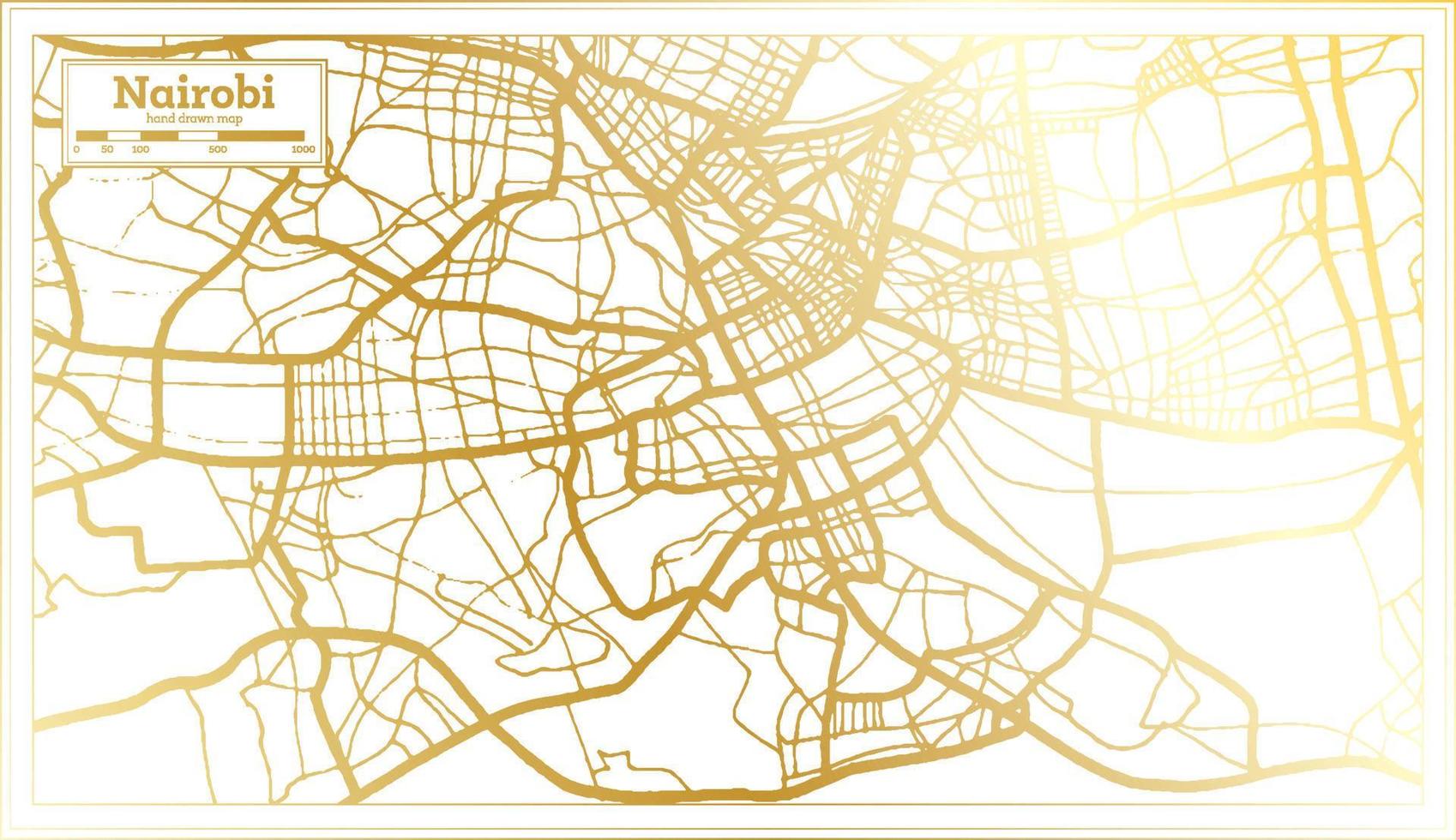 Nairobi Kenya City Map in Retro Style in Golden Color. Outline Map. vector