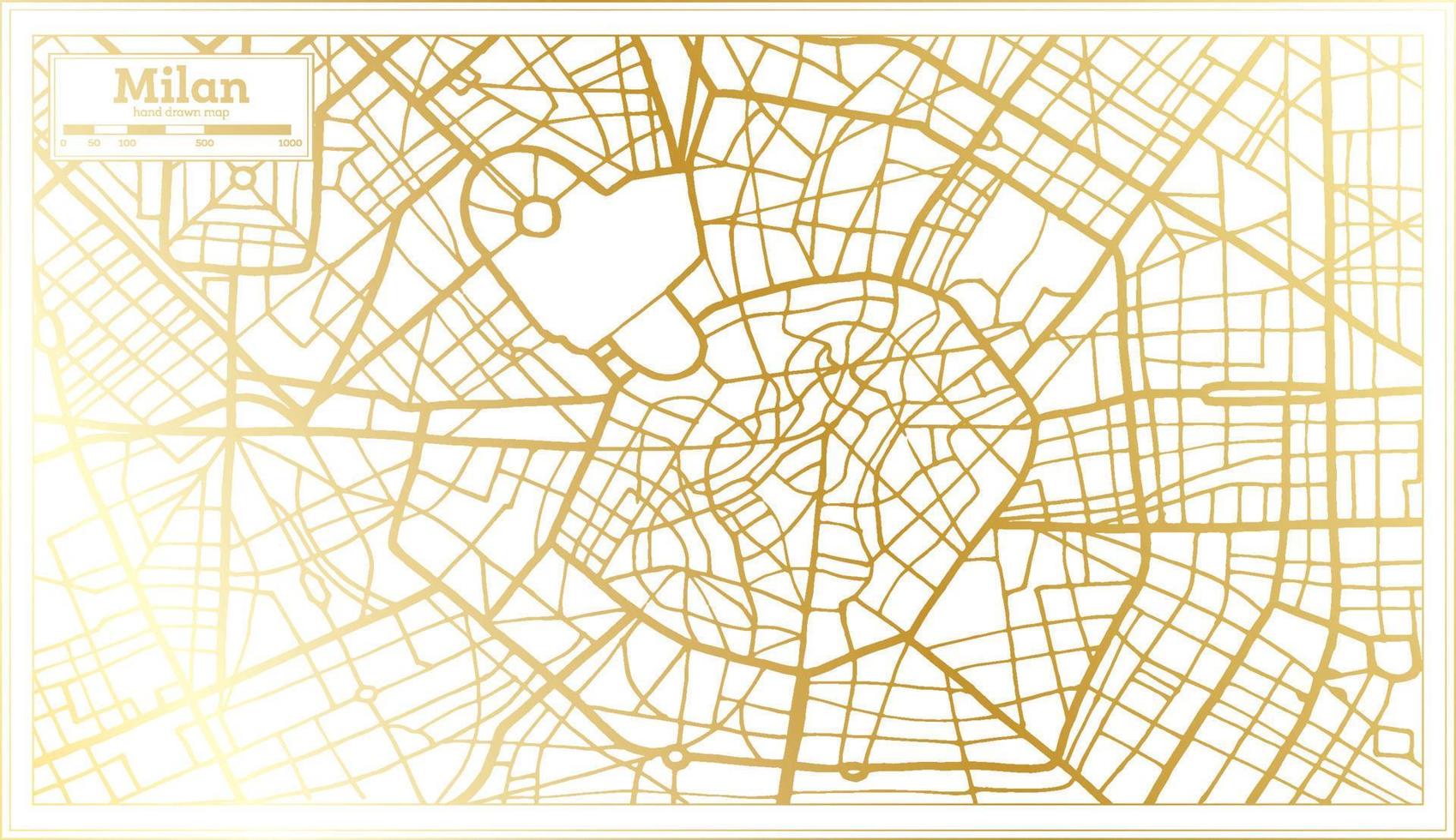 Milan Italy City Map in Retro Style in Golden Color. Outline Map. vector