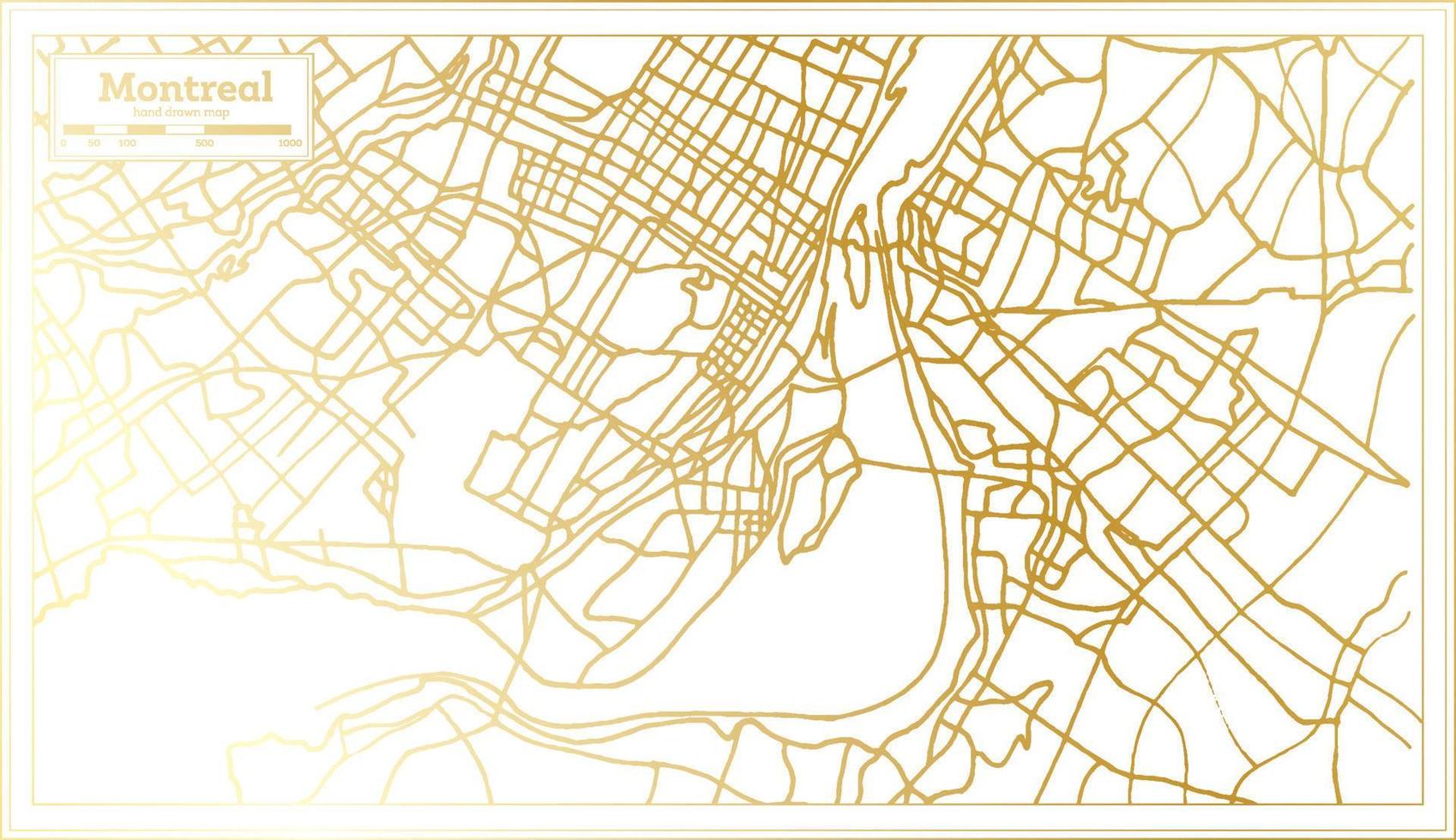 mapa de la ciudad de montreal canadá en estilo retro en color dorado. esquema del mapa. vector