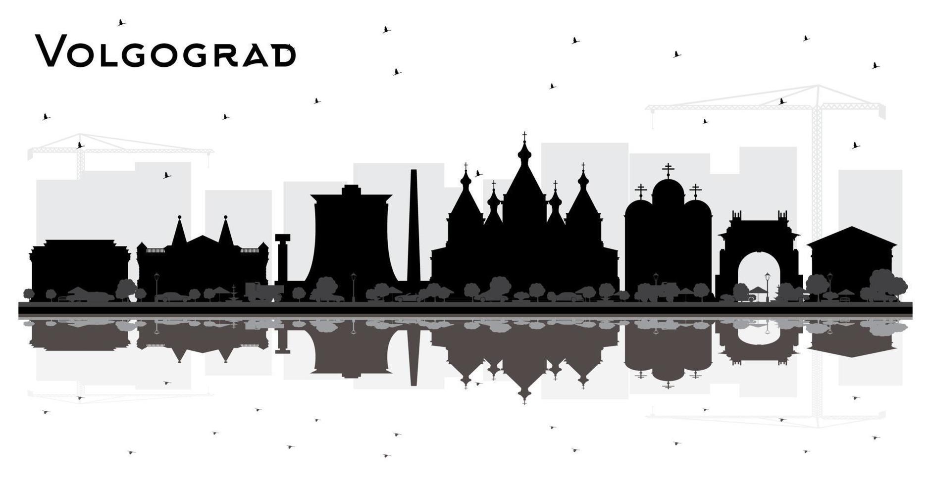 Volgograd Russia City Skyline Silhouette with Black Buildings and Reflections Isolated on White. vector