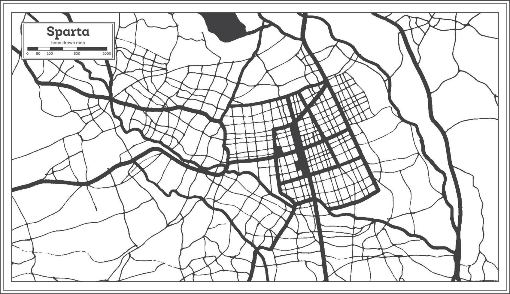 mapa de la ciudad de esparta grecia en color blanco y negro en estilo retro. esquema del mapa. vector