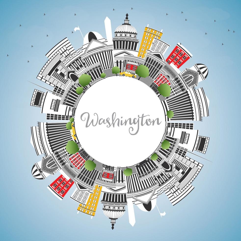 horizonte de la ciudad de washington dc usa con edificios grises, cielo azul y espacio para copiar. vector
