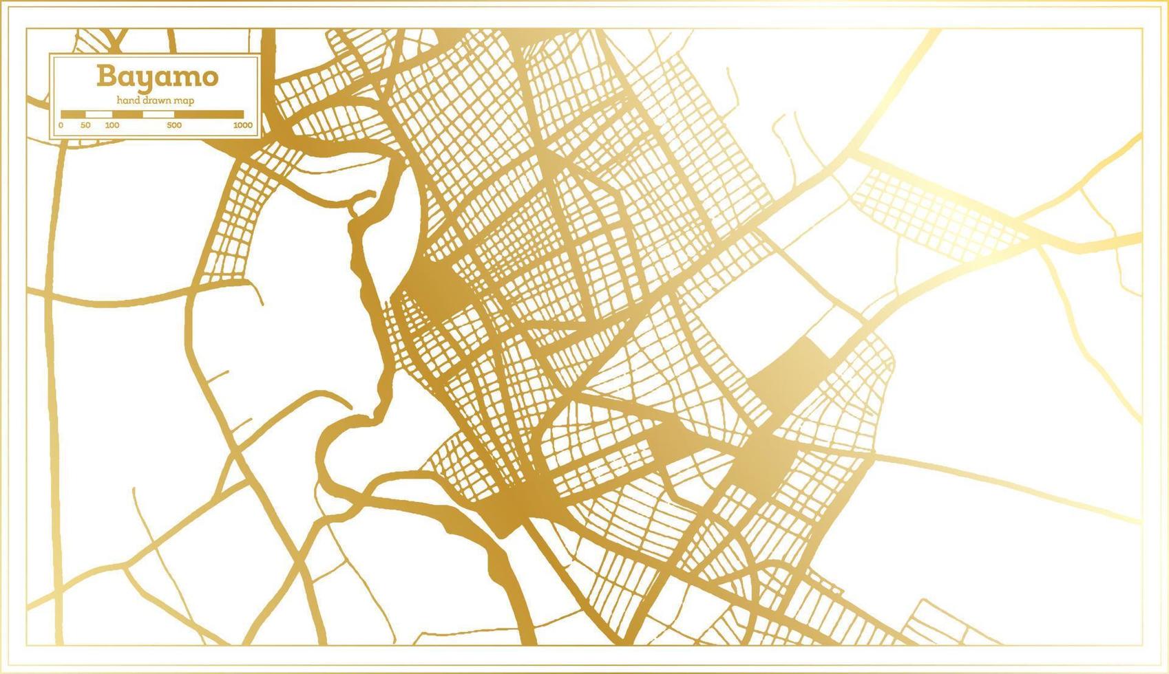 mapa de la ciudad de bayamo cuba en estilo retro en color dorado. esquema del mapa. vector
