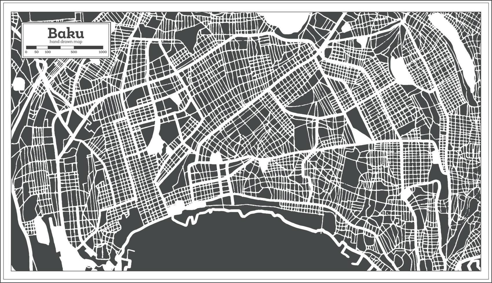 Baku Azerbaijan City Map in Black and White Color in Retro Style. Outline Map. vector