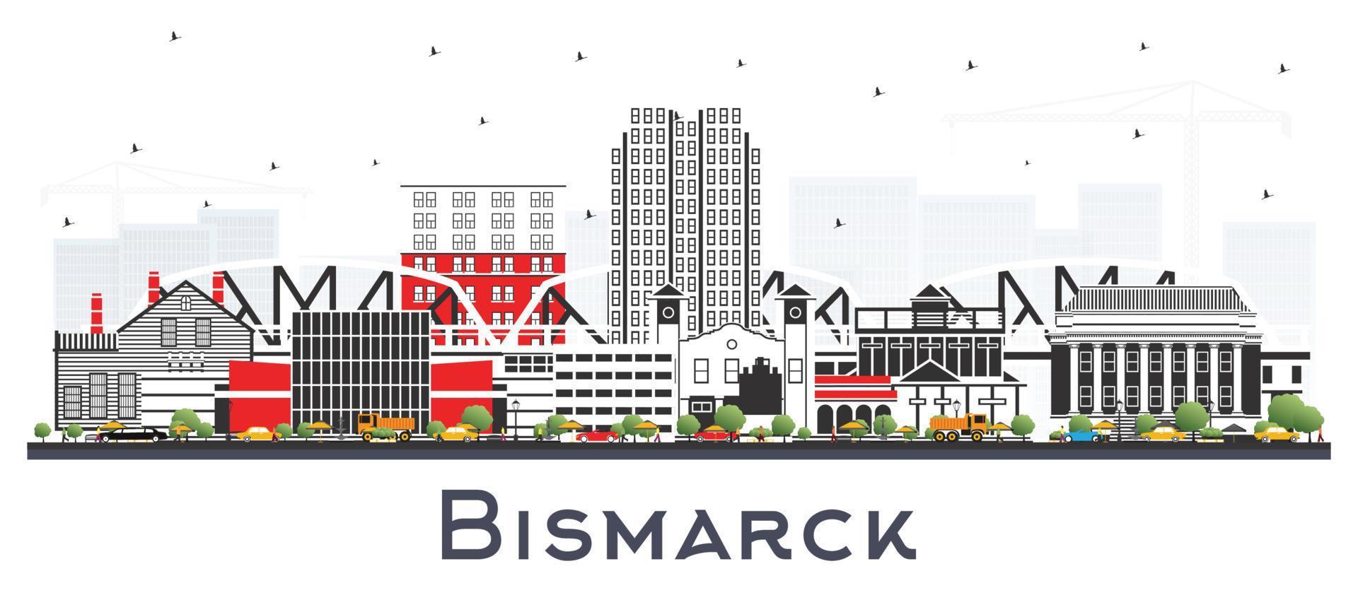 Bismarck North Dakota City Skyline with Color Buildings Isolated on White. vector