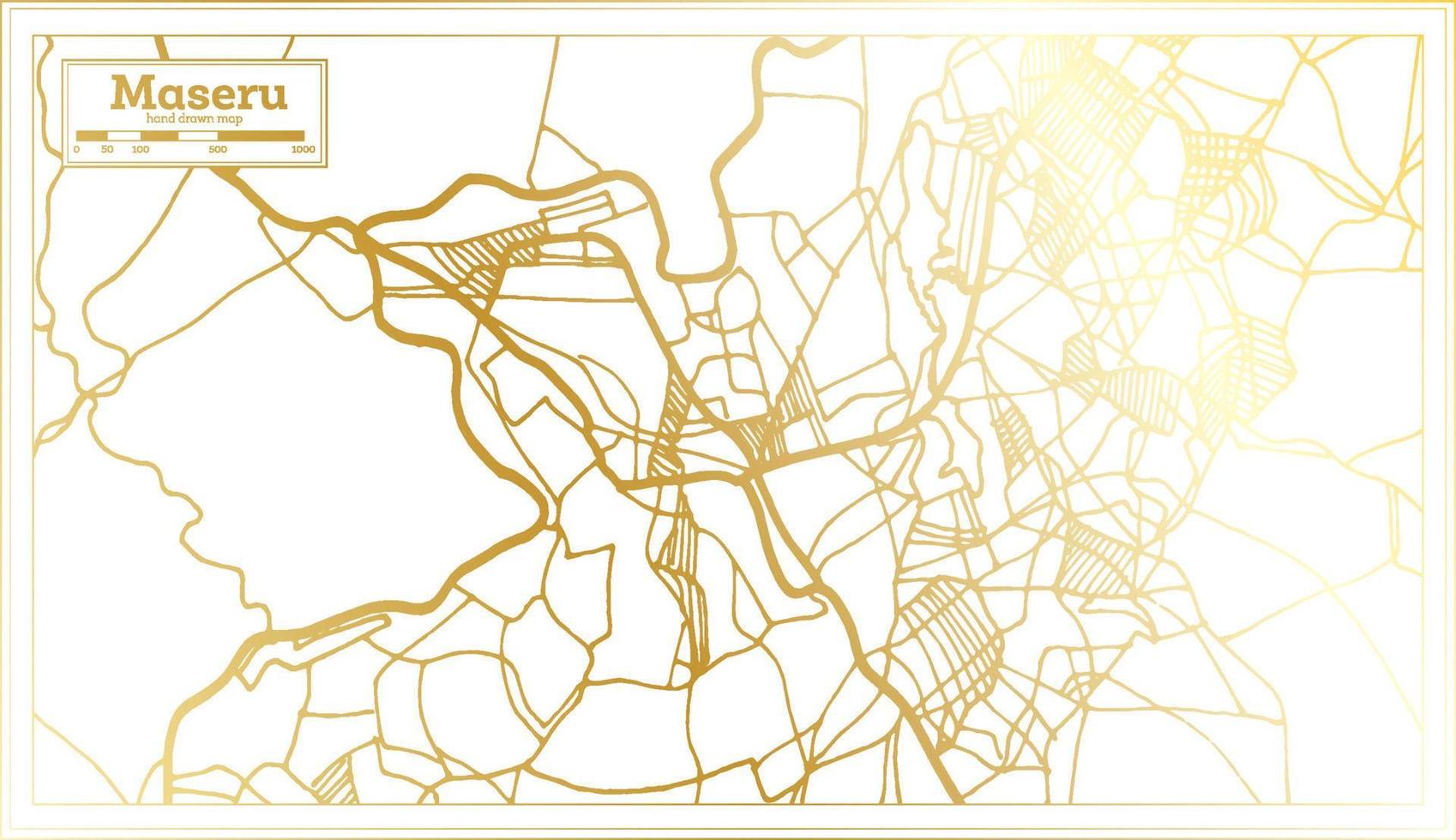 mapa de la ciudad de maseru lesotho en estilo retro en color dorado. esquema del mapa. vector