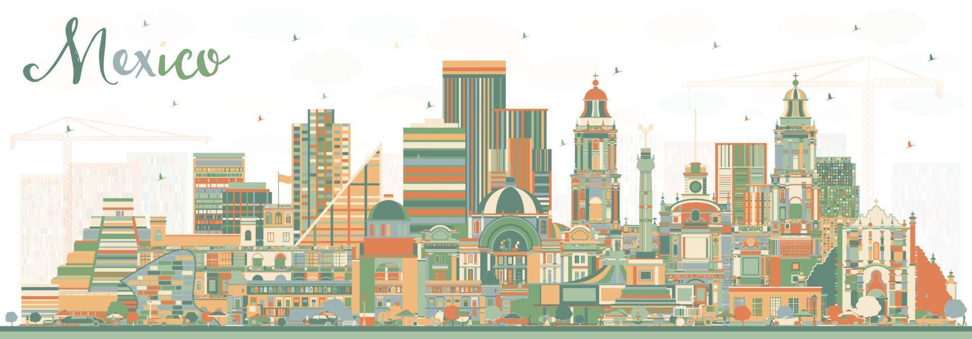 horizonte de la ciudad de méxico con edificios de color. vector