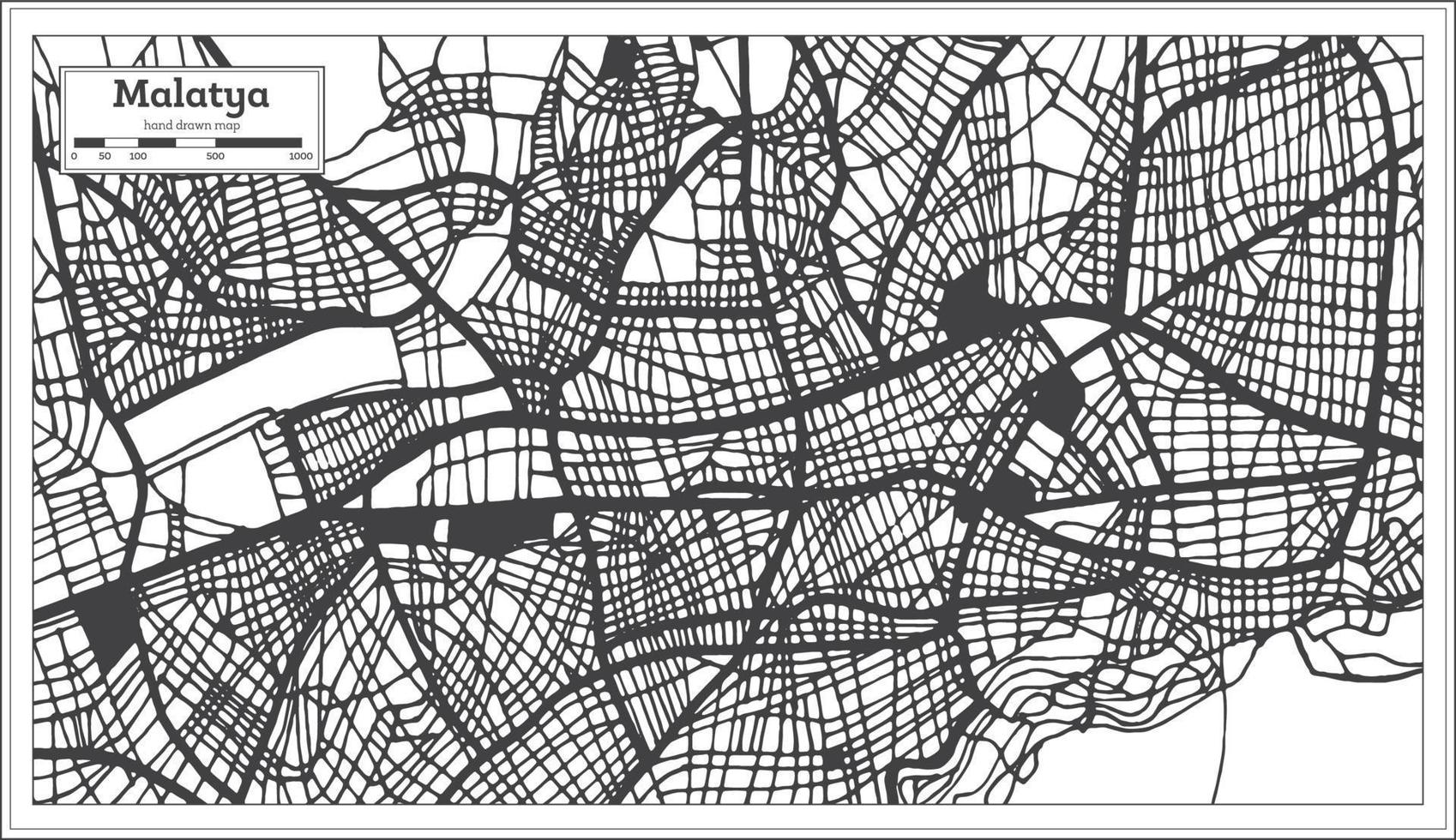 Malatya Turkey City Map in Black and White Color in Retro Style. Outline Map. vector