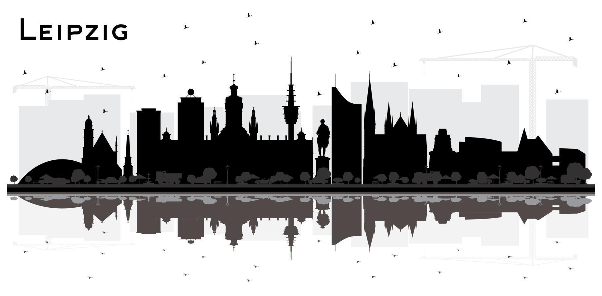 Leipzig Germany City Skyline Silhouette with Black Buildings and Reflections Isolated on White. vector