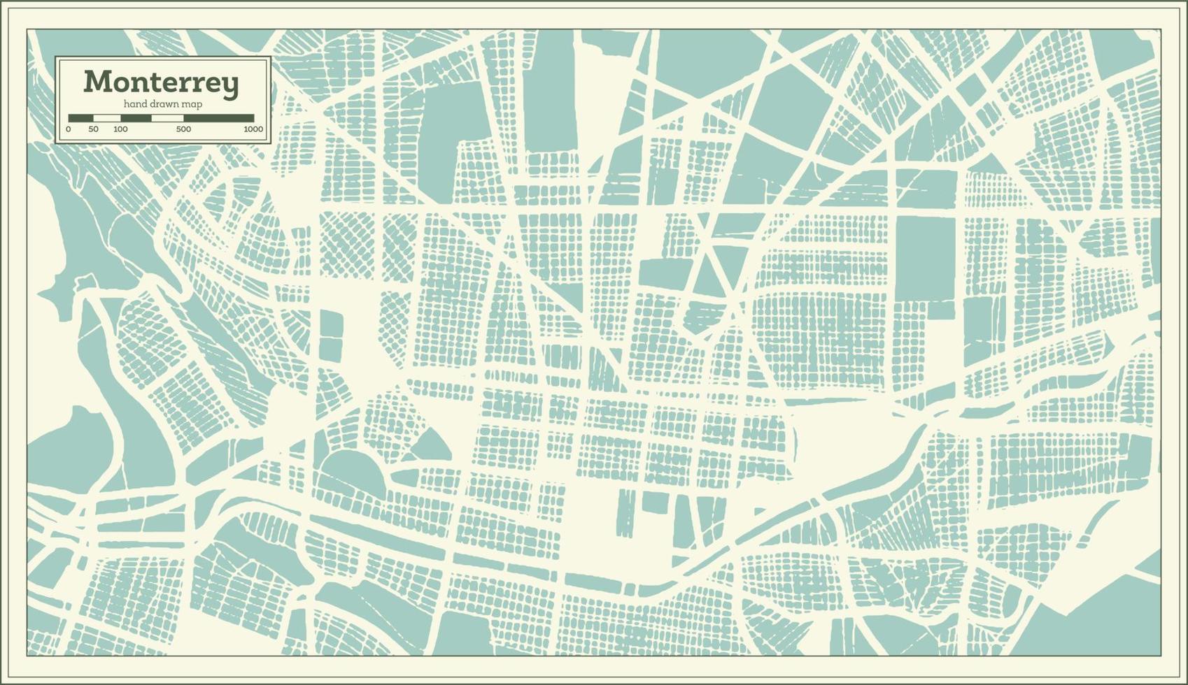 Monterrey Mexico City Map in Retro Style. Outline Map. vector