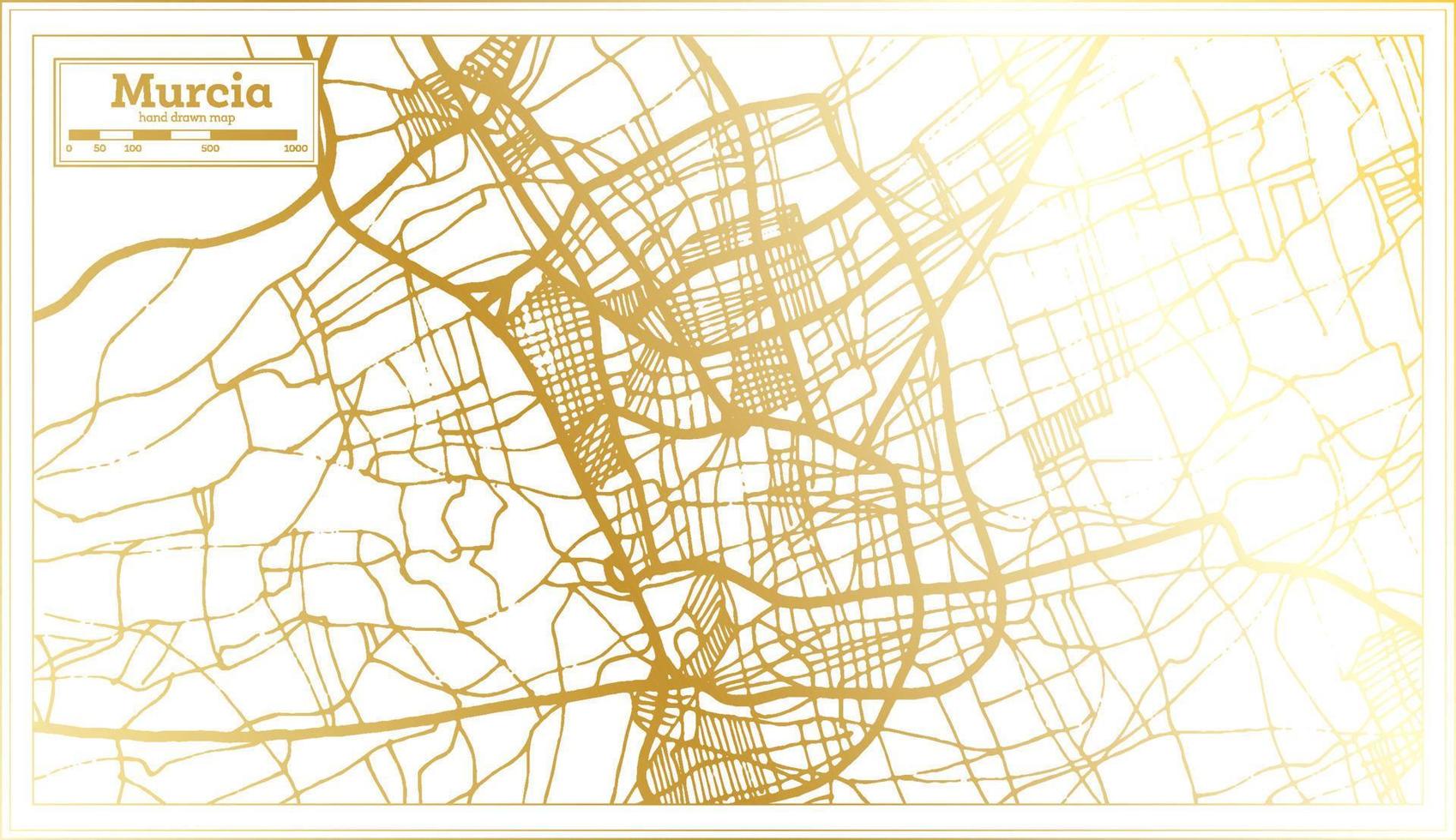 mapa de la ciudad de murcia españa en estilo retro en color dorado. esquema del mapa. vector