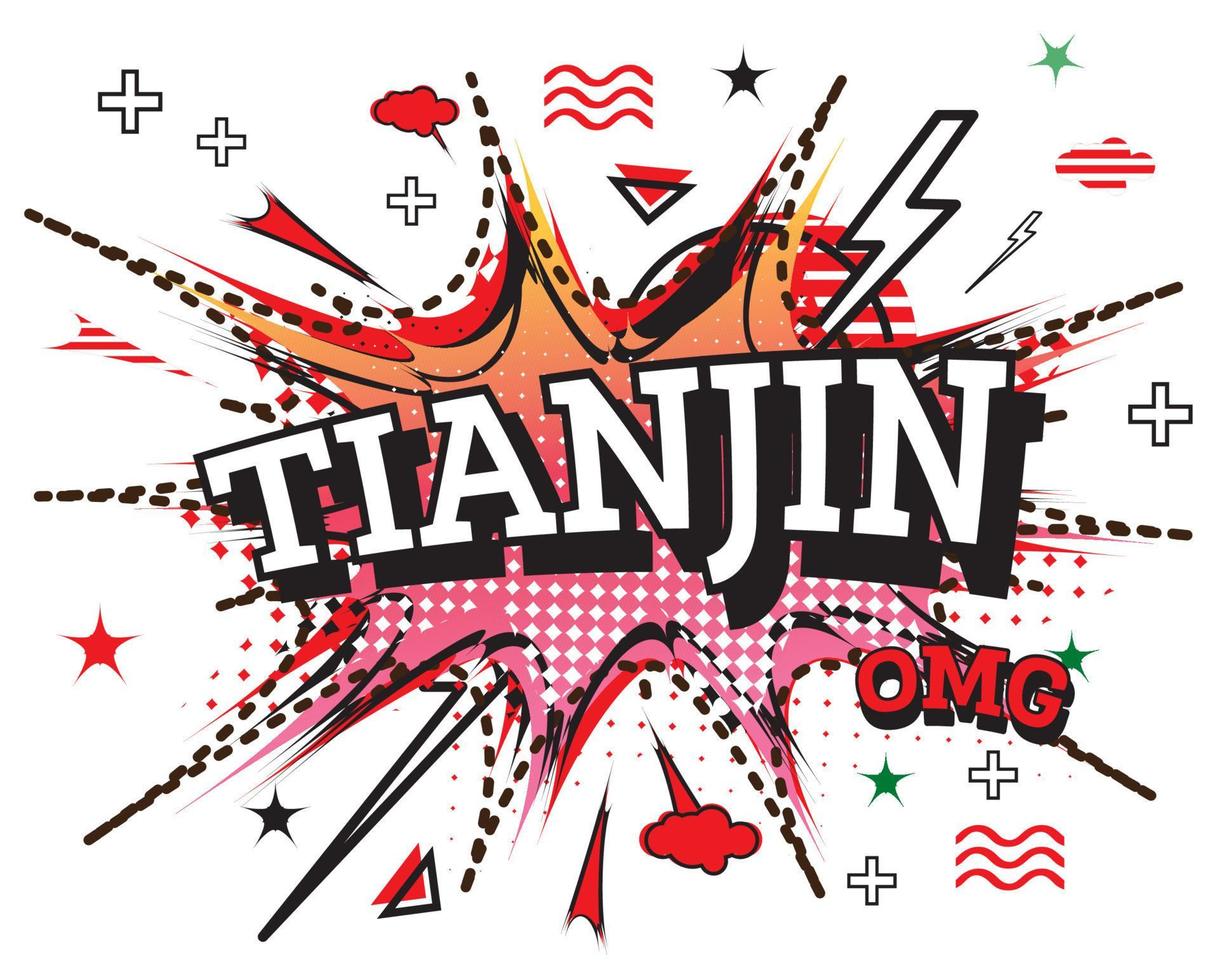 Tianjin Comic Text in Pop Art Style Isolated on White Background. vector