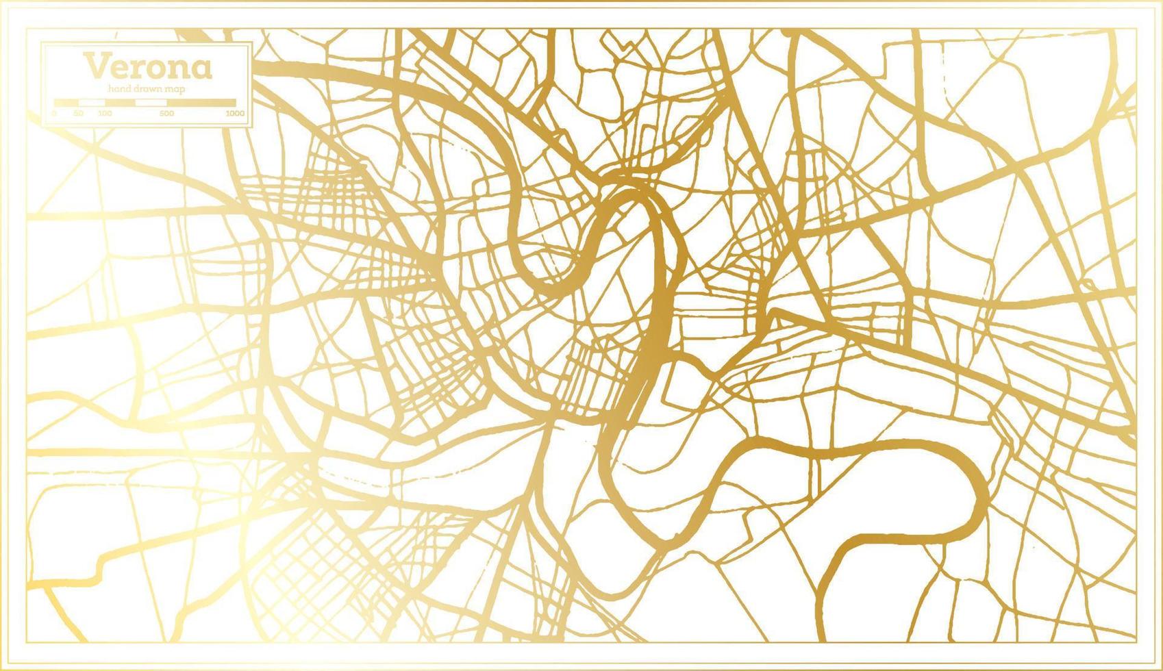 mapa de la ciudad de verona italia en estilo retro en color dorado. esquema del mapa. vector
