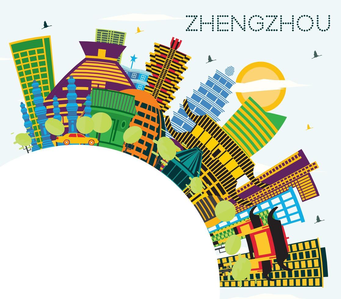 Zhengzhou China City Skyline with Color Buildings, Blue Sky and Copy Space. vector
