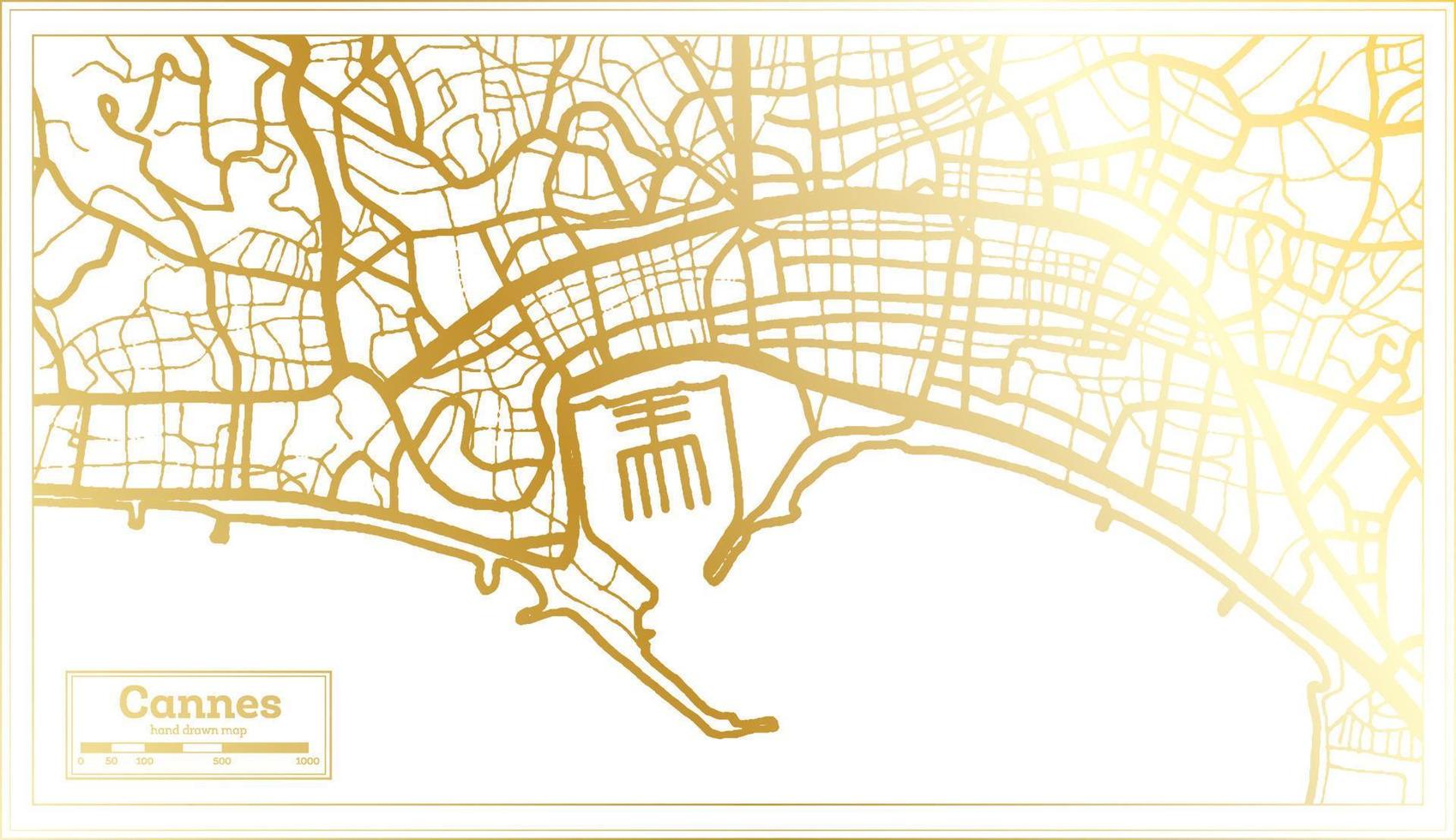 Cannes France City Map in Retro Style in Golden Color. Outline Map. vector