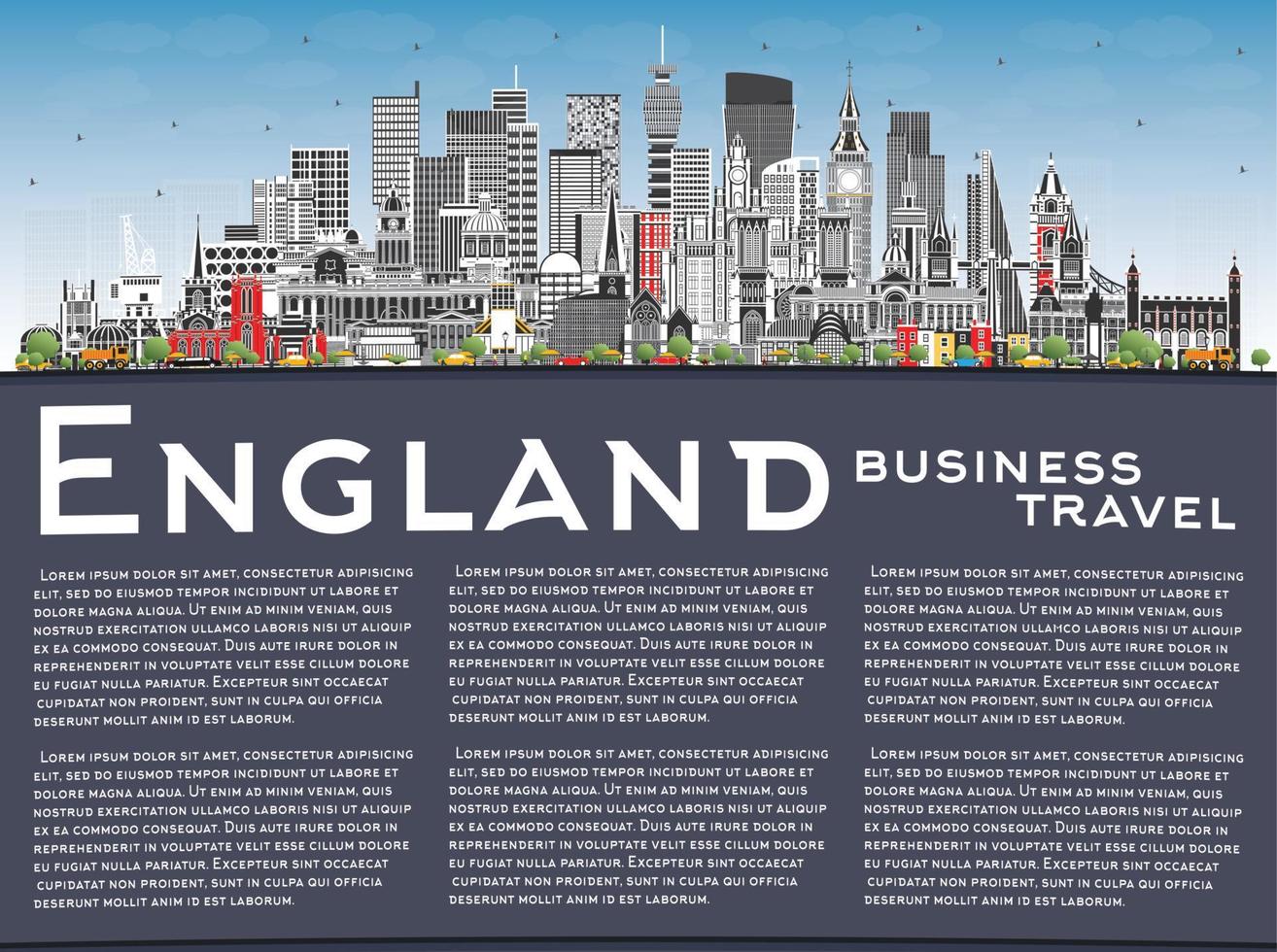 England City Skyline with Gray Buildings, Blue Sky and Copy Space. vector