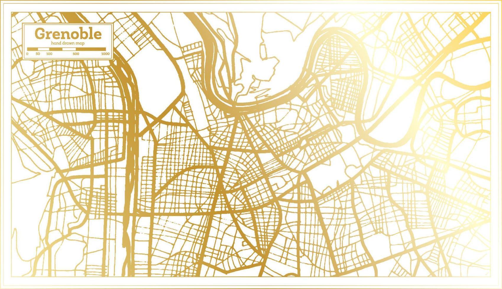 Grenoble France City Map in Retro Style in Golden Color. Outline Map. vector