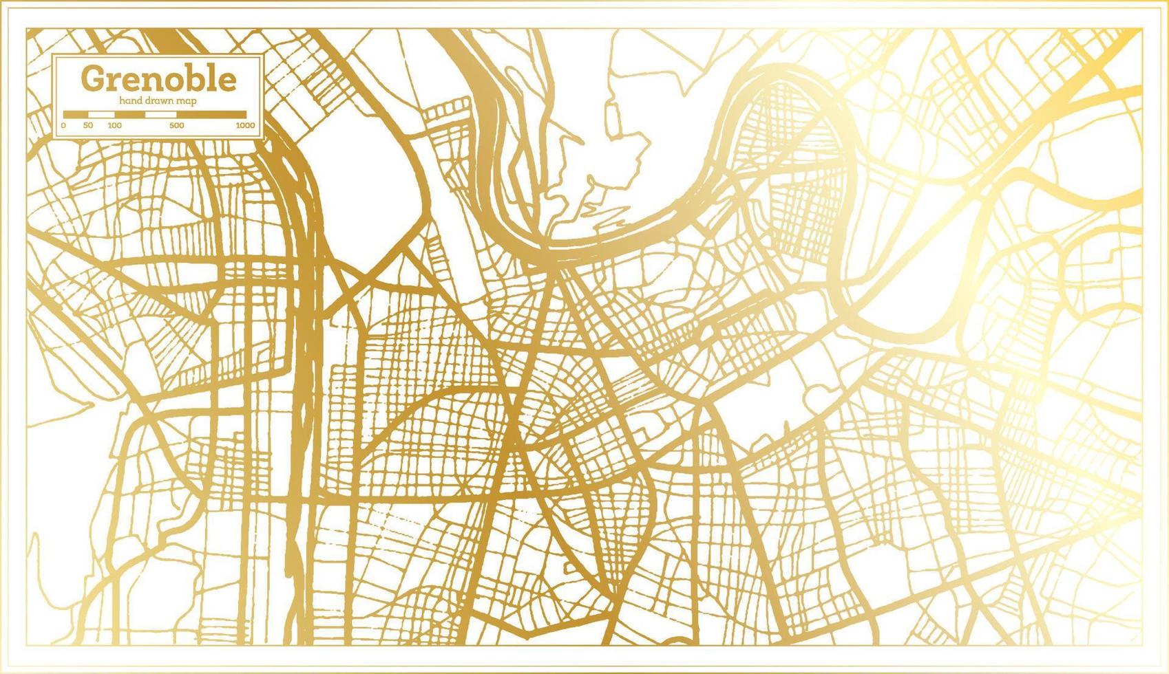 mapa de la ciudad de grenoble francia en estilo retro en color dorado. esquema del mapa. vector