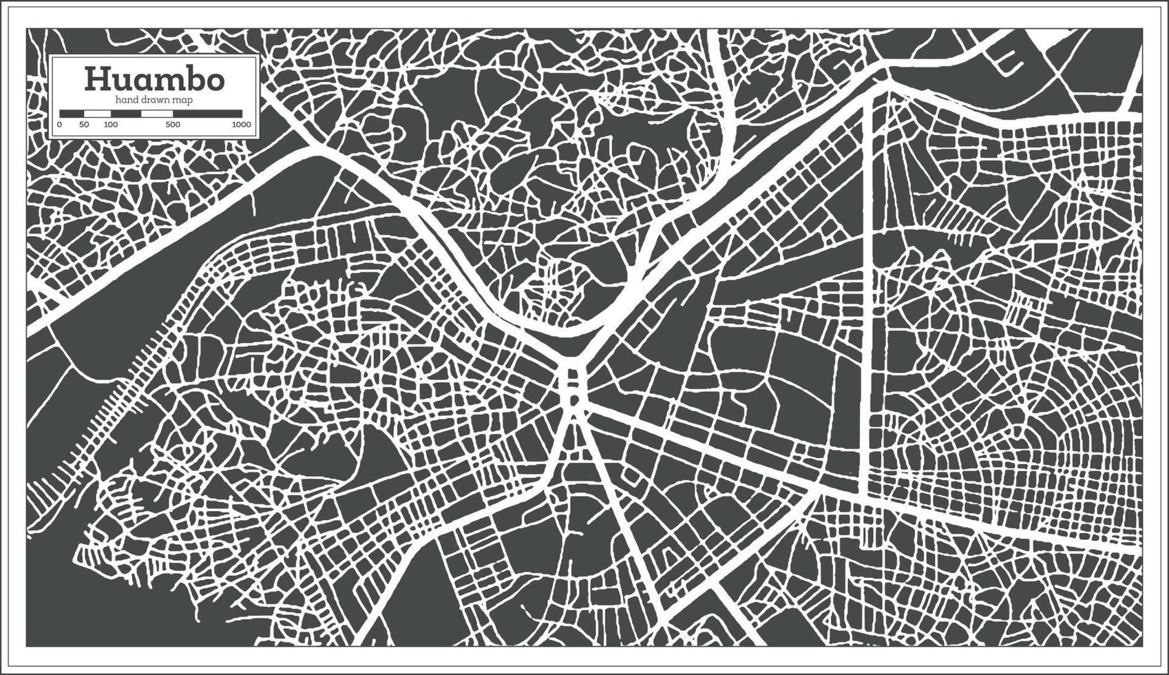 Huambo Angola City Map in Black and White Color in Retro Style. Outline Map. vector