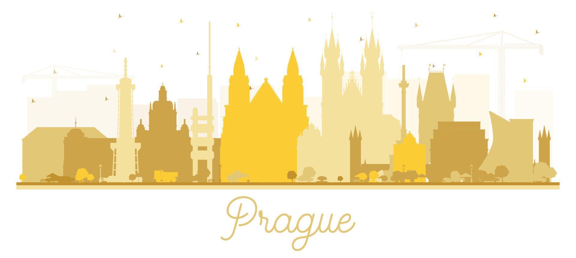 Prague Czech Republic City Skyline Silhouette with Golden Buildings Isolated on White. vector