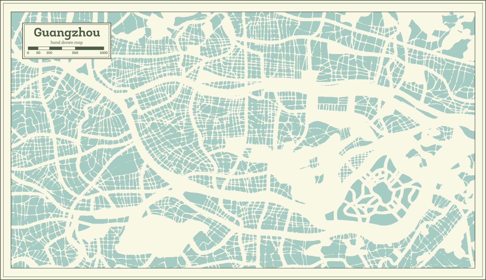 mapa de la ciudad de guangzhou china en estilo retro. esquema del mapa. vector