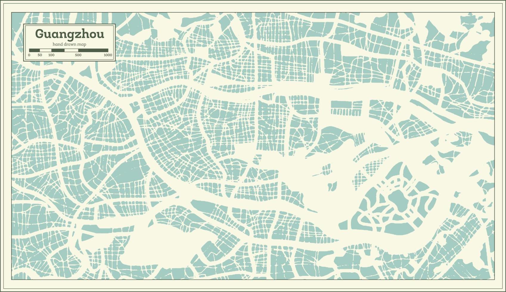Guangzhou China City Map in Retro Style. Outline Map. vector
