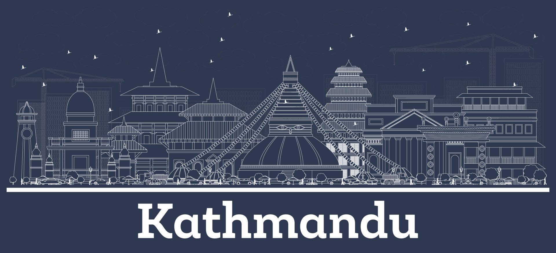 delinear el horizonte de la ciudad de katmandú nepal con edificios blancos. vector