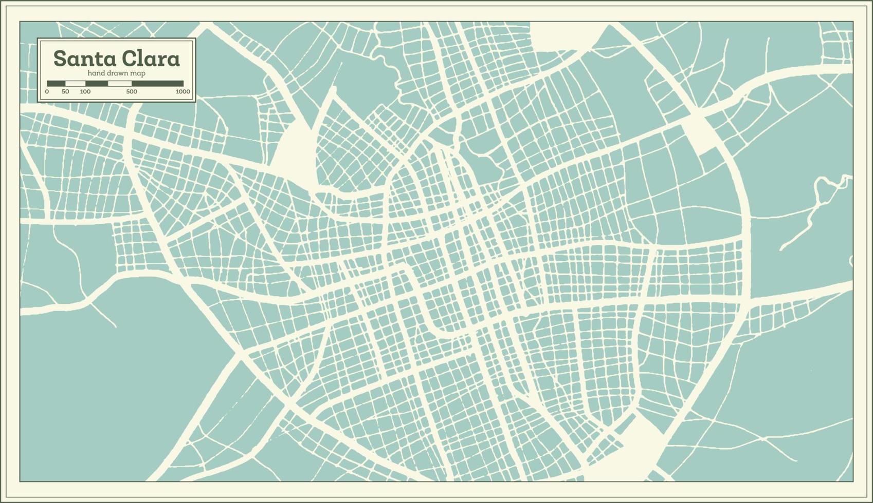 mapa de la ciudad de santa clara cuba en estilo retro. esquema del mapa. vector