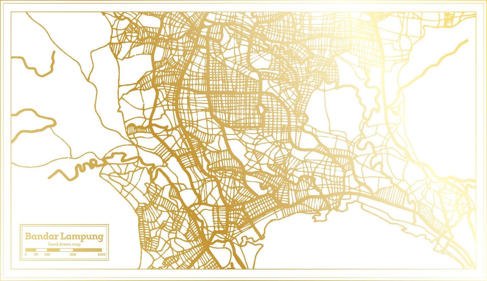 bandar lampung mapa de la ciudad de indonesia en estilo retro en color dorado. esquema del mapa. vector