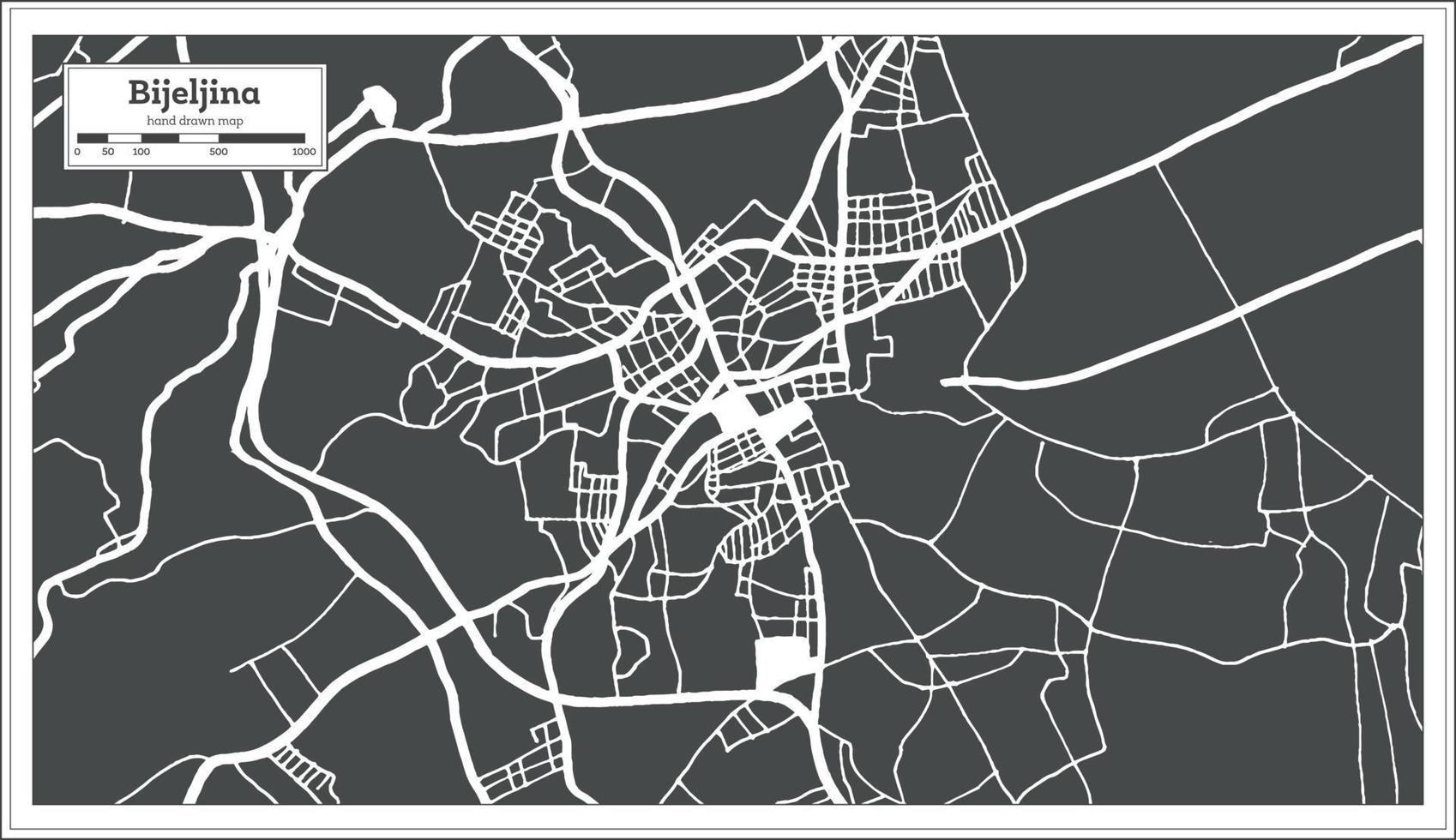 Bijeljina Bosnia and Herzegovina City Map in Black and White Color in Retro Style. Outline Map. vector