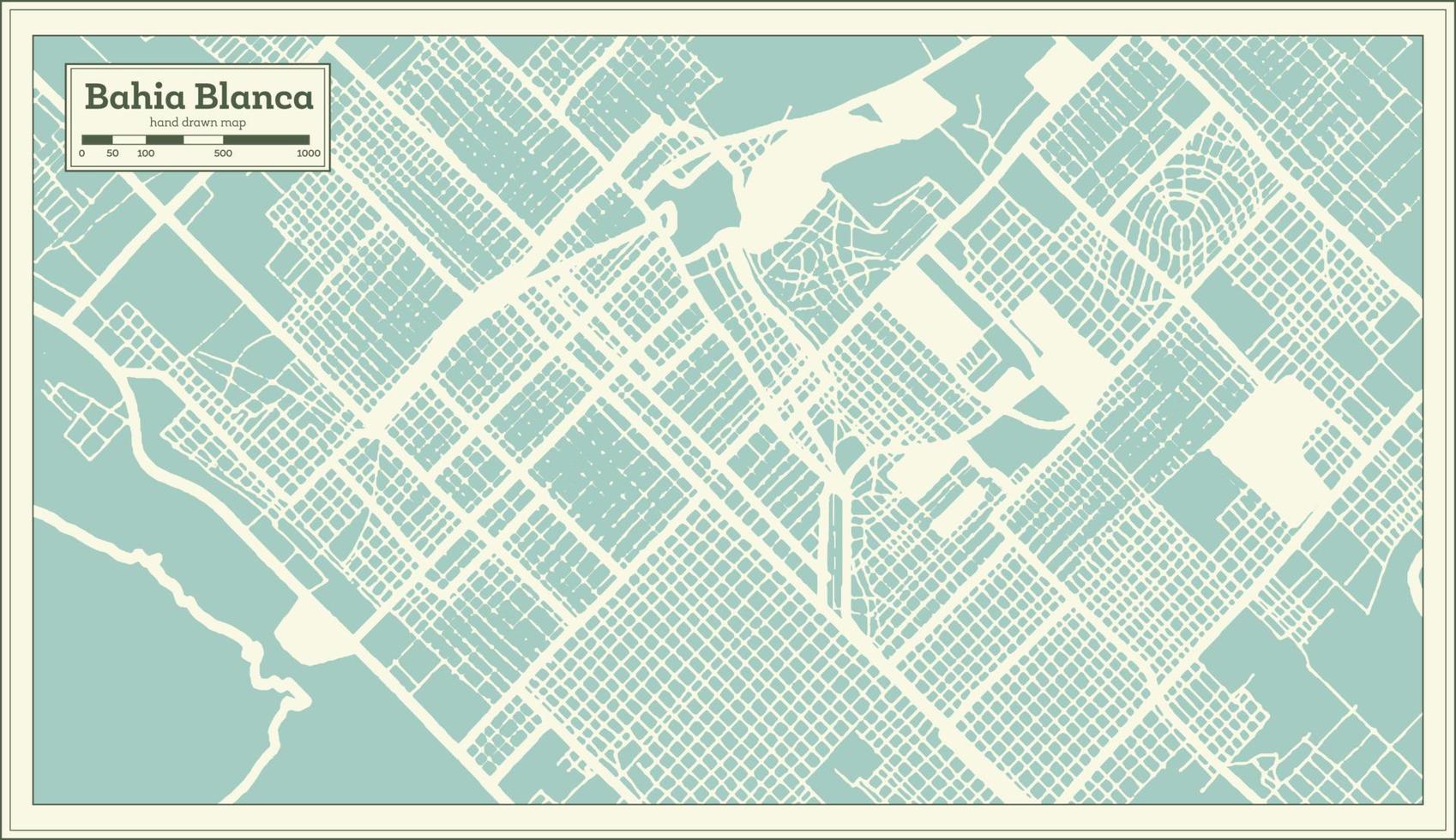 Bahia Blanca Argentina City Map in Retro Style. Outline Map. vector