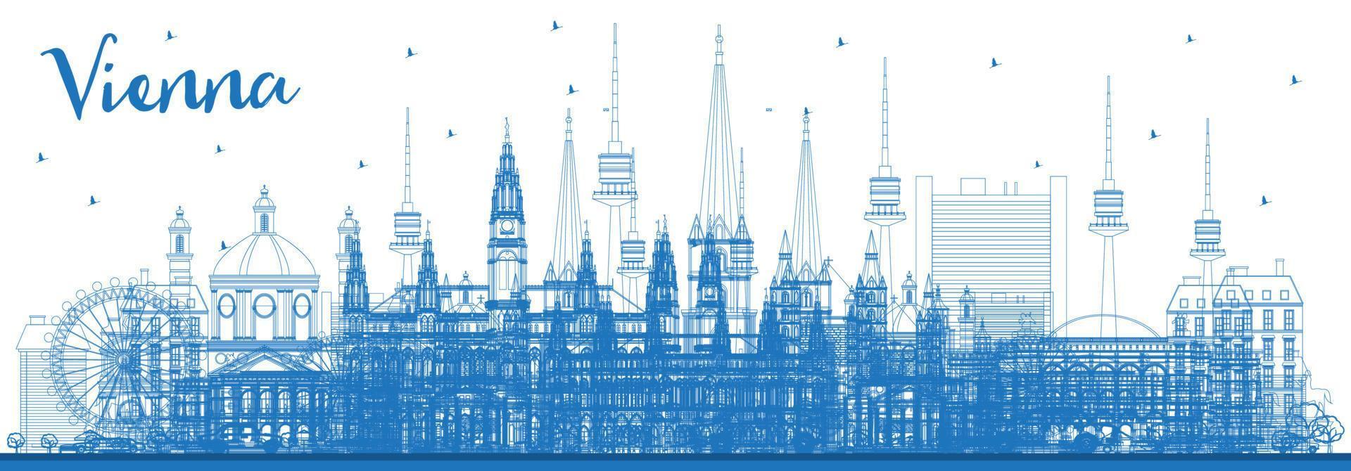 Outline Vienna Austria City Skyline with Blue Buildings. vector