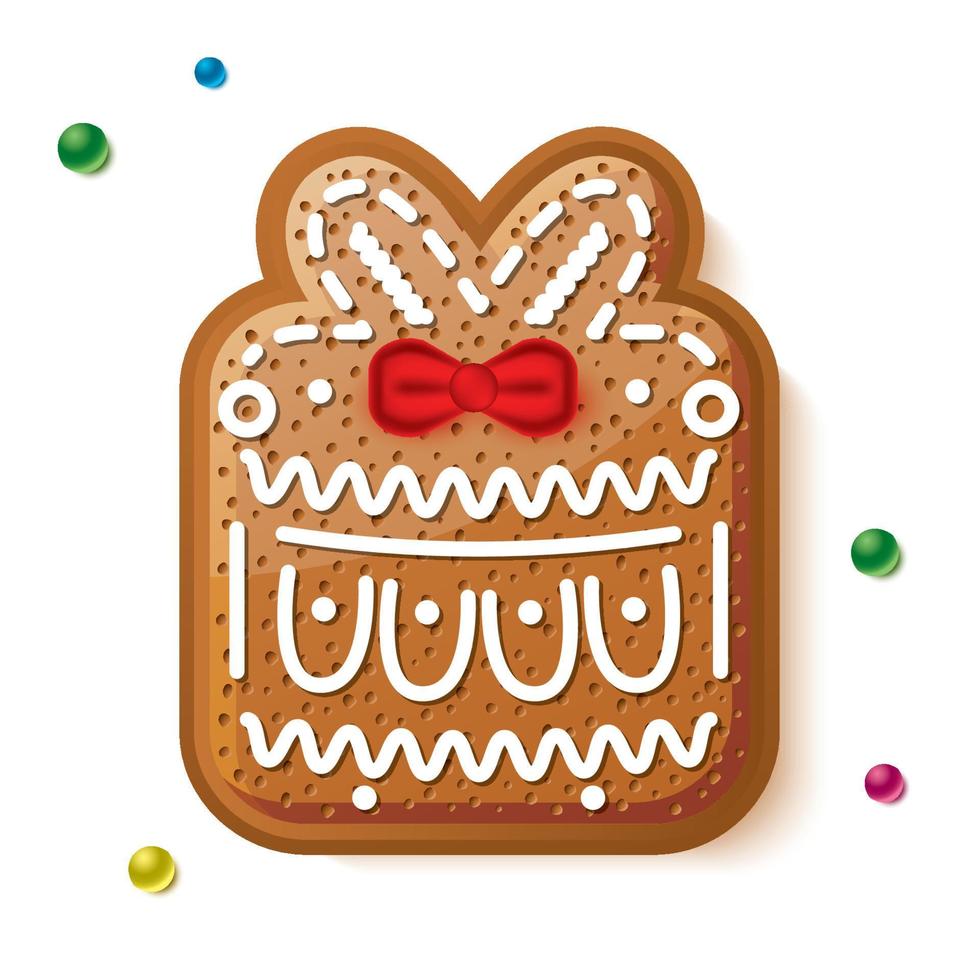 Gingerbread Gift Box Isolated on White. Christmas Cookie. vector